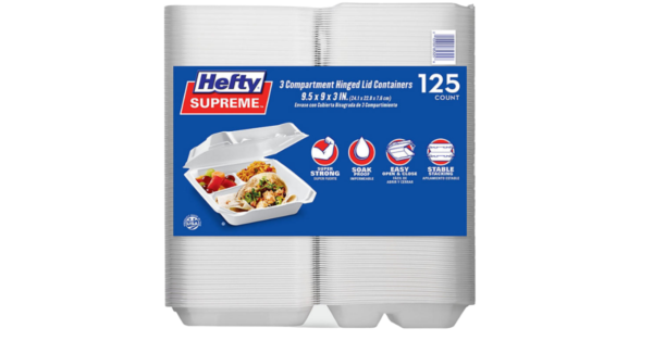 Three Compartment Foam Hinged Lid Container by Hefty (125 ct)